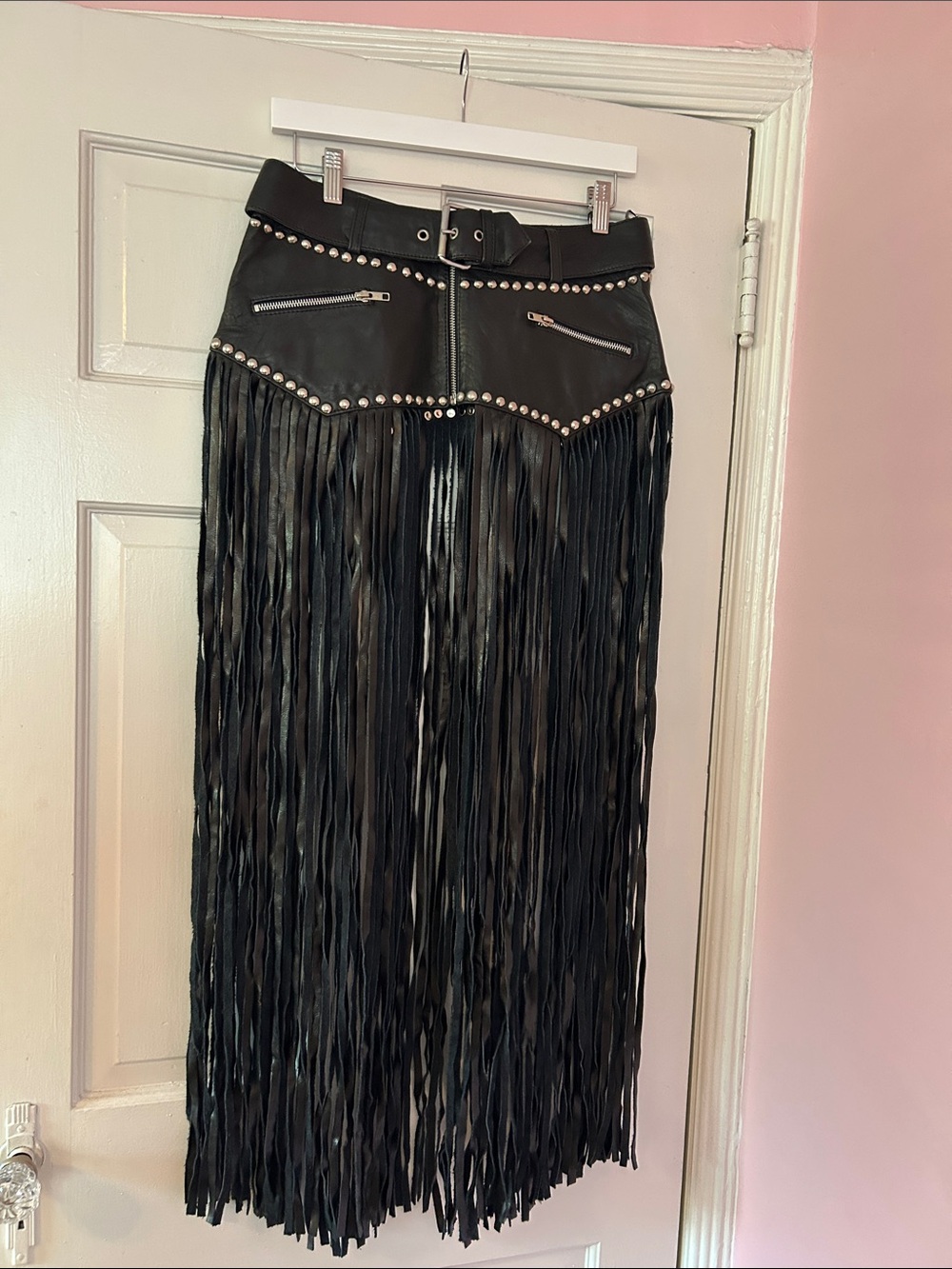 Revolve Understated Leather Black Fringe Leather Belted Maxi Skirt
